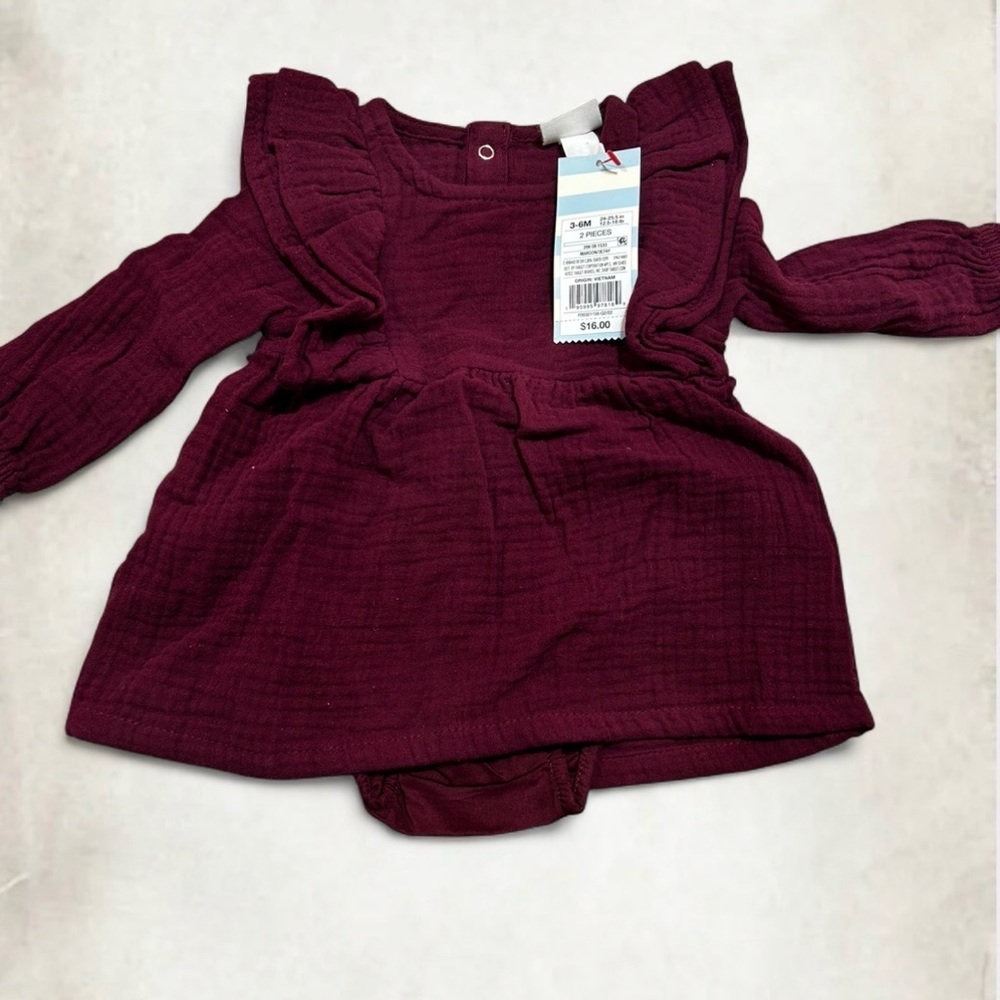 Cat & Jack Burgundy Ruffled Long-Sleeve Baby Dress